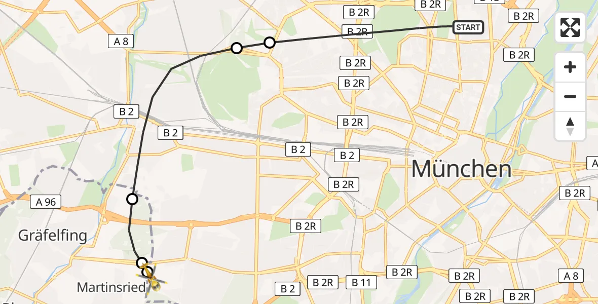 Flugroute Rettungshubschrauber München - DRF Air Rescue München Hubschrauberlandeplatz, 27 Juli 2026, 19:45