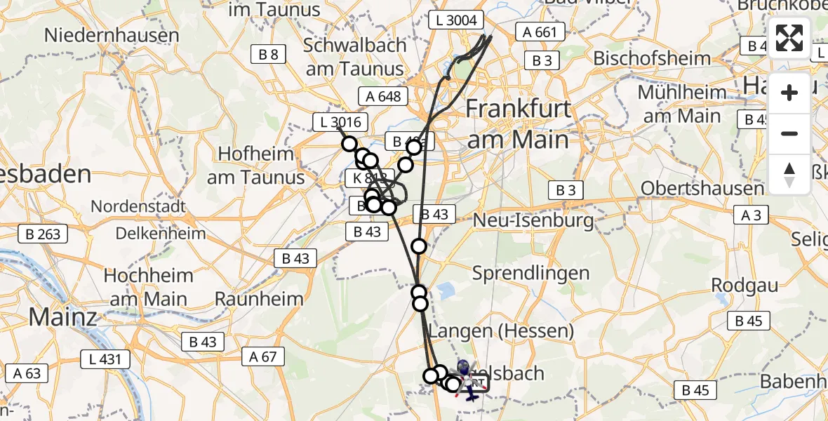 Flugroute Polizeihubschrauber Flughafen Frankfurt-Egelsbach - Flughafen Frankfurt-Egelsbach, 27 Juli 2026, 21:16