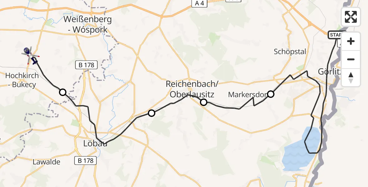 Flugroute Polizeihubschrauber Görlitz - Hochkirch, 27 Juli 2026, 21:39