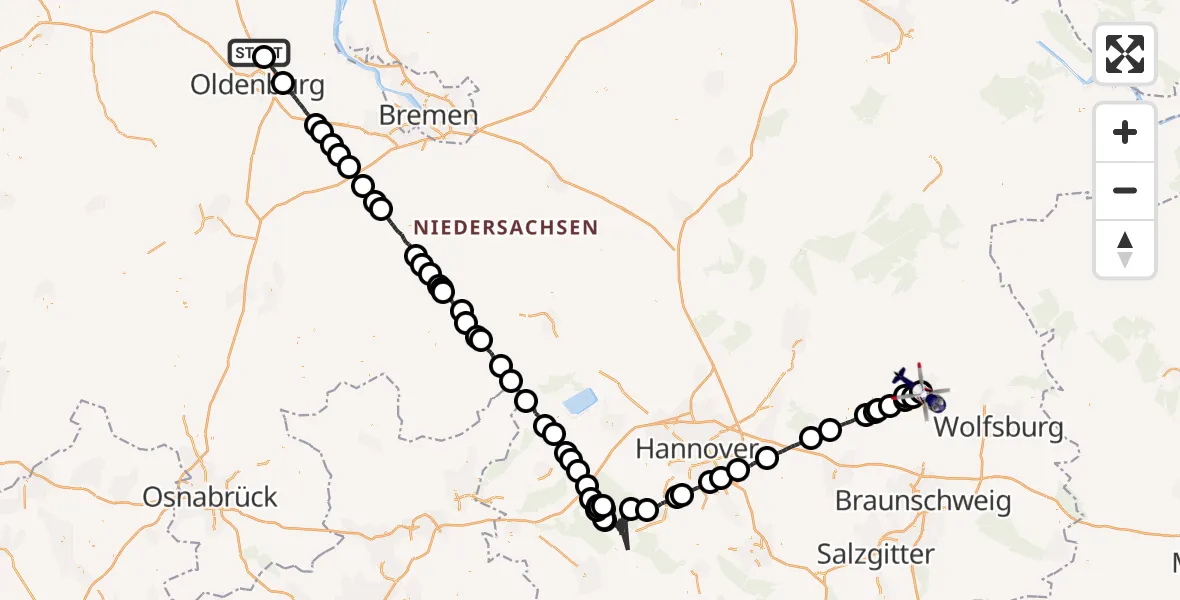 Flugroute Polizeihubschrauber Rastede - Gifhorn Bundespolizei Hubschrauberlandeplatz, 27 Juli 2026, 22:35