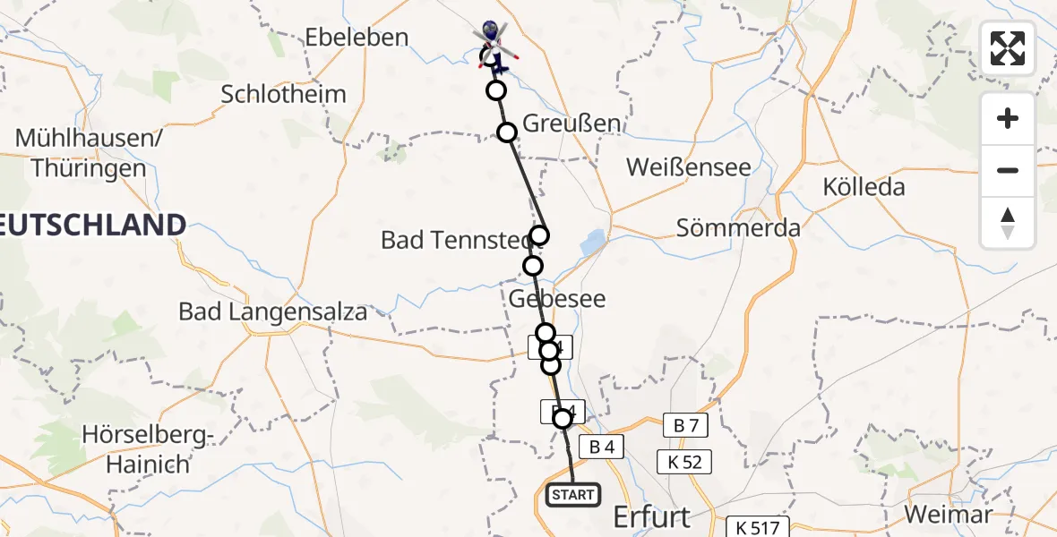 Flugroute Polizeihubschrauber Erfurt - Greußen, 27 Juli 2026, 22:41