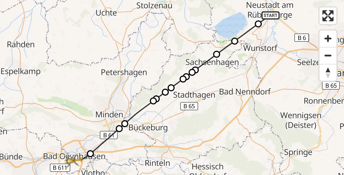 Flugroute Rettungshubschrauber Neustadt am Rübenberge - Bad Oeynhausen, 27 Juli 2026, 22:53