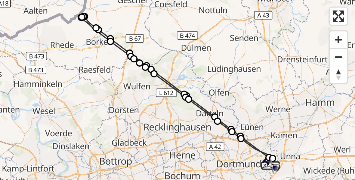 Flugroute Polizeihubschrauber Dortmund Flughafen - Dortmund Flughafen, 27 Juli 2026, 22:56