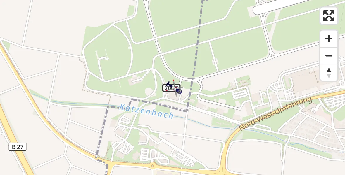 Flugroute Polizeihubschrauber Flughafen Stuttgart - Flughafen Stuttgart, 27 Juli 2026, 22:59