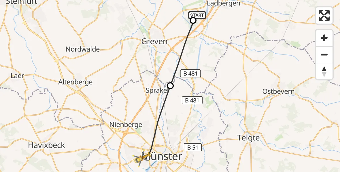 Flugroute Ambulanzhubschrauber Christoph  Westfalen-ADAC - Münster, 27 Juli 2026, 23:06