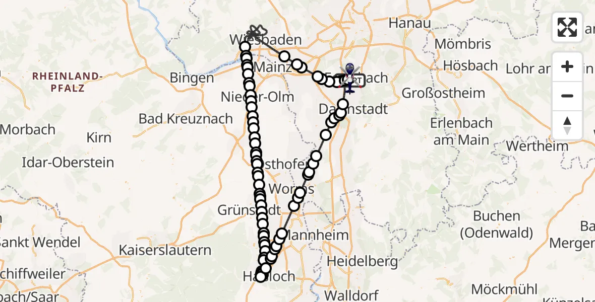 Flugroute Polizeihubschrauber Flughafen Frankfurt-Egelsbach - Flughafen Frankfurt-Egelsbach, 28 Juli 2026, 00:02
