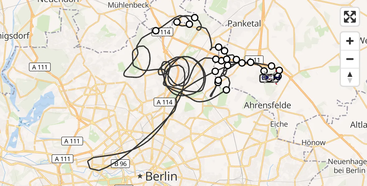 Flugroute Polizeihubschrauber Ahrensfelde Hubschrauberlandeplatz - Ahrensfelde Hubschrauberlandeplatz, 28 Juli 2026, 00:03