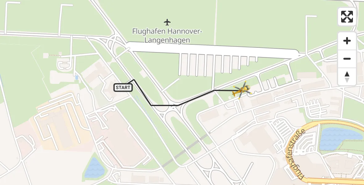 Flugroute Rettungshubschrauber Flughafen Hannover - Flughafen Hannover, 28 Juli 2026, 00:10