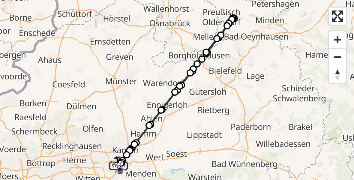 Flugroute Polizeihubschrauber Dortmund Flughafen - Dortmund Flughafen, 28 Juli 2026, 01:17