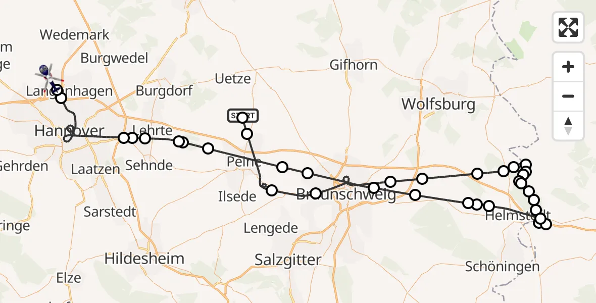 Flugroute Polizeihubschrauber Flugplatz Peine-Eddesse - Flughafen Hannover, 28 Juli 2026, 05:12