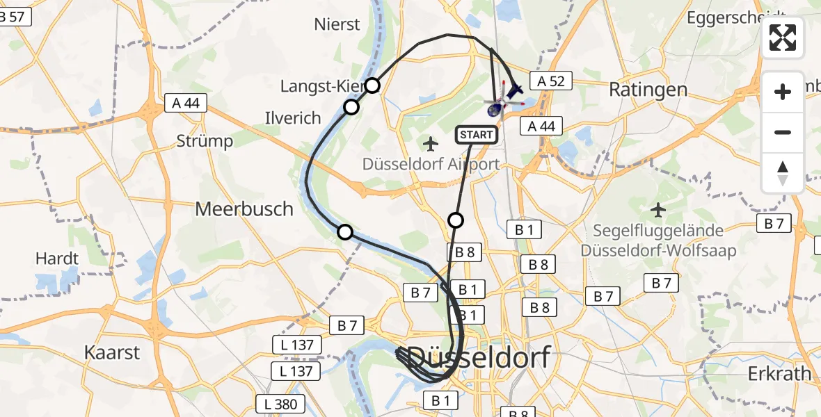 Flugroute Polizeihubschrauber Düsseldorf Flughafen - Düsseldorf Flughafen, 28 Juli 2026, 05:33