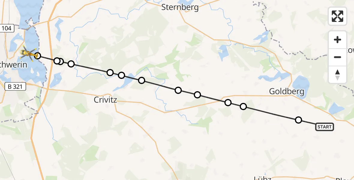 Flugroute Rettungshubschrauber Neu Poserin - Schwerin, 28 Juli 2026, 05:44