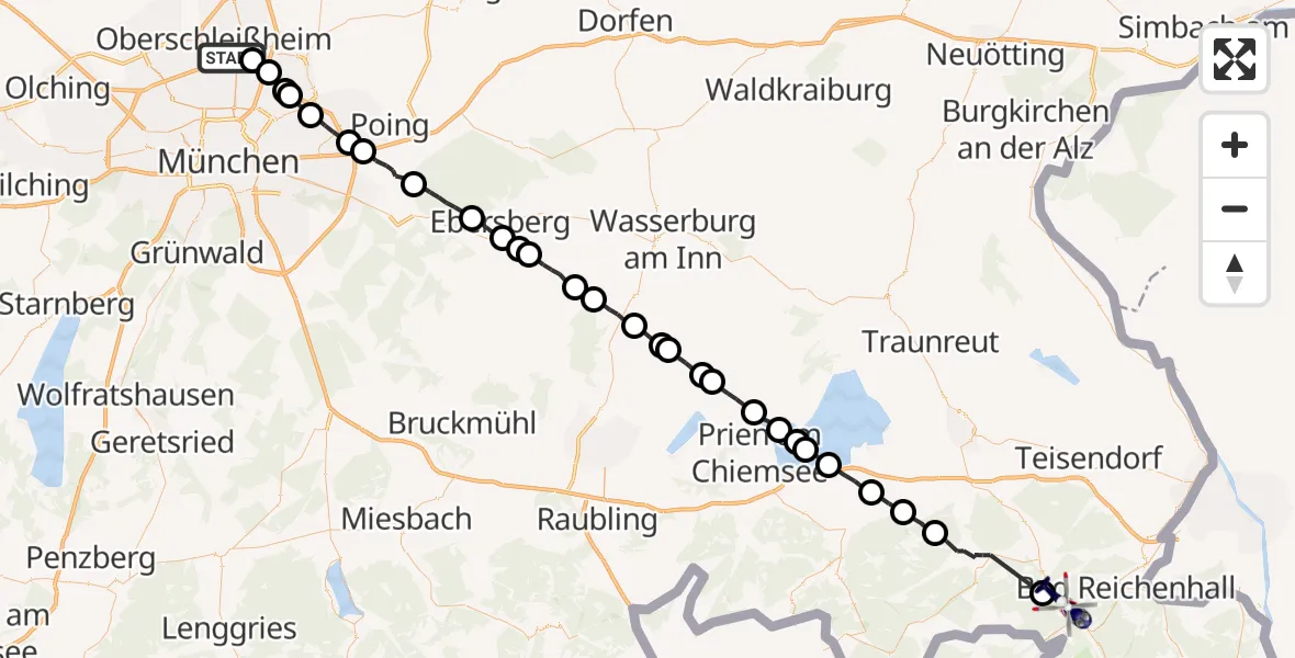 Flugroute Polizeihubschrauber Oberschleißheim - Schneizlreuth, 28 Juli 2026, 06:13