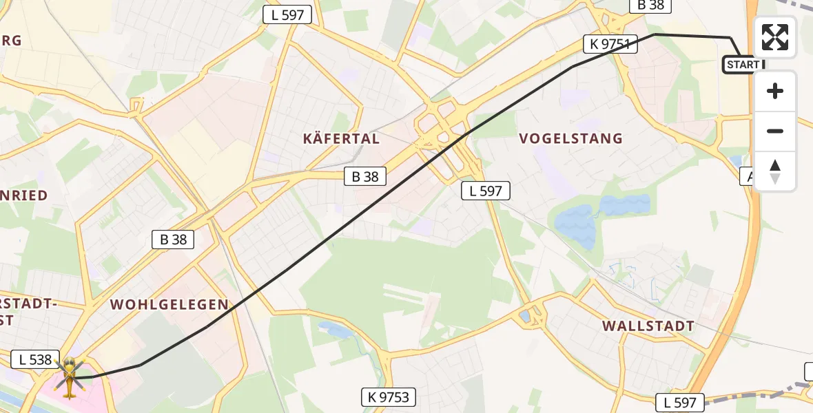 Flugroute Rettungshubschrauber Mannheim - Mannheim, 28 Juli 2026, 06:44