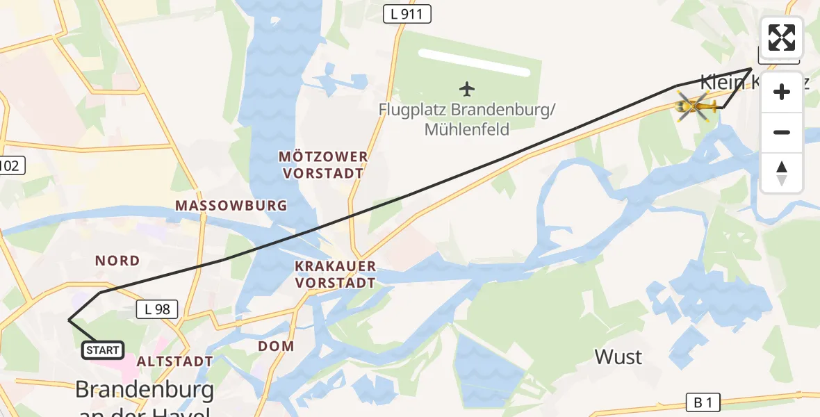 Flugroute Rettungshubschrauber Brandenburg an der Havel - Brandenburg an der Havel, 28 Juli 2026, 06:52