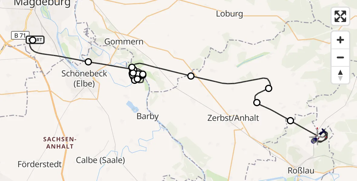 Flugroute Polizeihubschrauber Magdeburg City Flugplatz - Dessau-Roßlau, 28 Juli 2026, 06:58