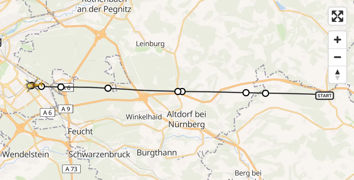 Flugroute Ambulanzhubschrauber Lauterhofen - Nürnberg, 28 Juli 2026, 07:00