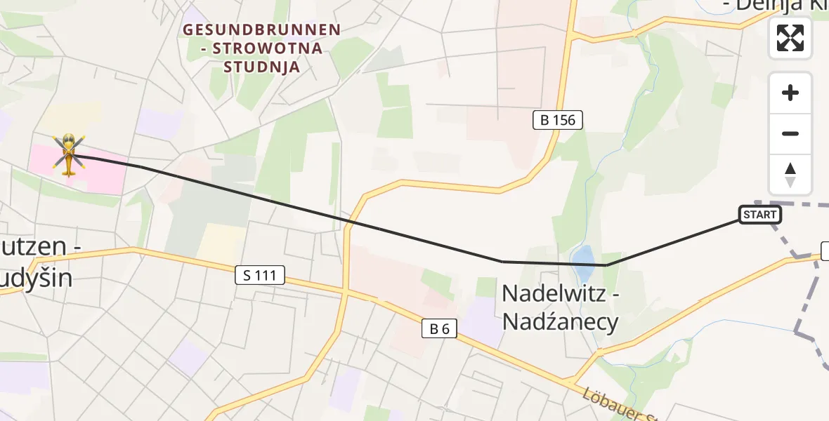 Flugroute Rettungshubschrauber Bautzen - Bautzen, 28 Juli 2026, 07:10
