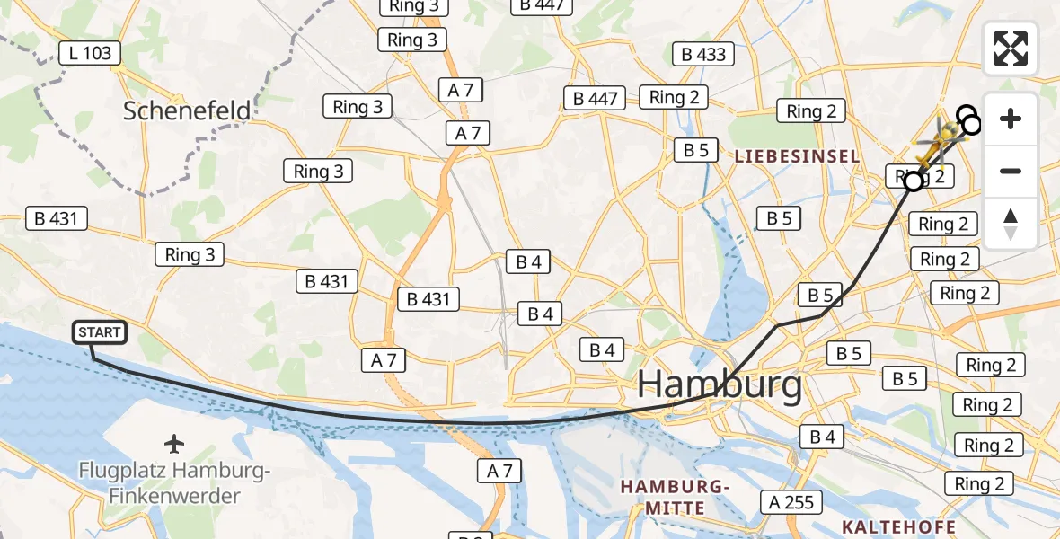 Flugroute Rettungshubschrauber Hamburg - Hamburg, 28 Juli 2026, 07:11