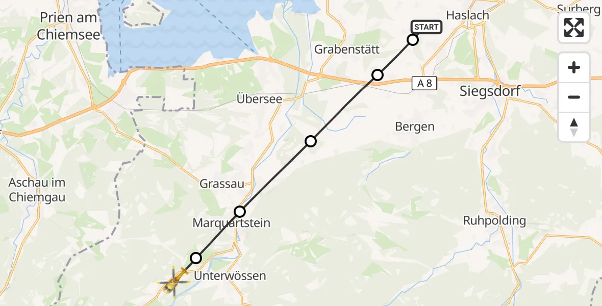 Flugroute Rettungshubschrauber Traunstein - Schleching, 28 Juli 2026, 07:14