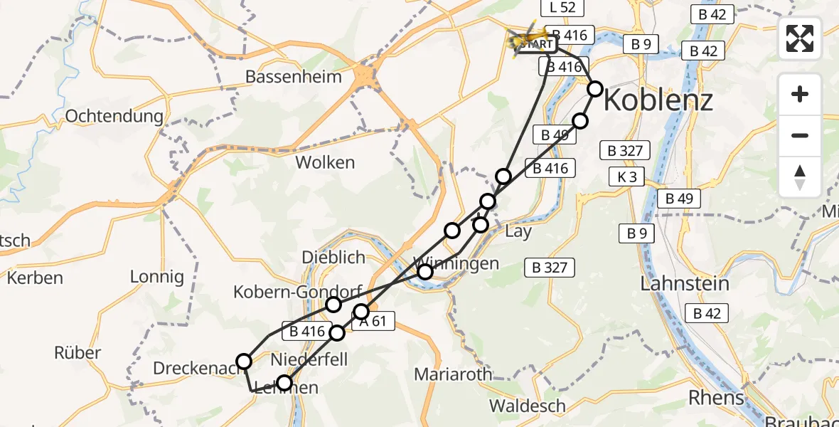 Flugroute Rettungshubschrauber Koblenz - Koblenz, 28 Juli 2026, 07:14