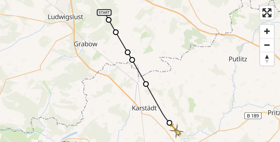 Flugroute Rettungshubschrauber Neustadt-Glewe - Perleberg, 28 Juli 2026, 07:17