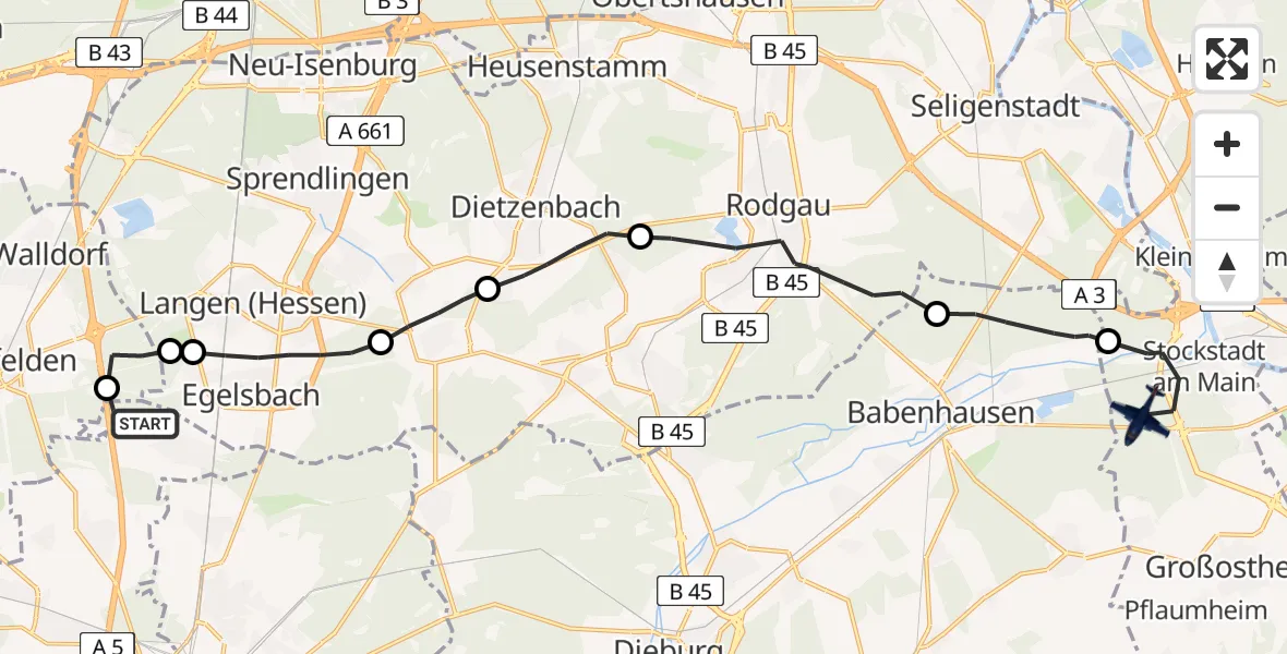 Flugroute Polizeiflugzeug Erzhausen - Stockstadt a.Main, 28 Juli 2026, 07:19