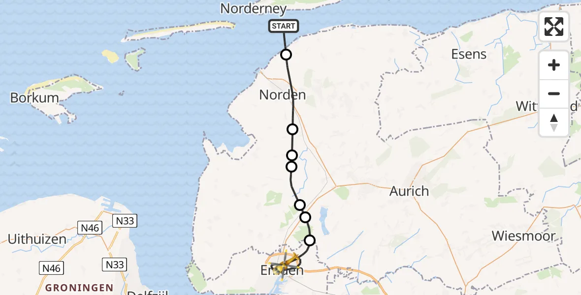 Flugroute Ambulanzhubschrauber Noordzee - Emden, 28 Juli 2026, 07:22