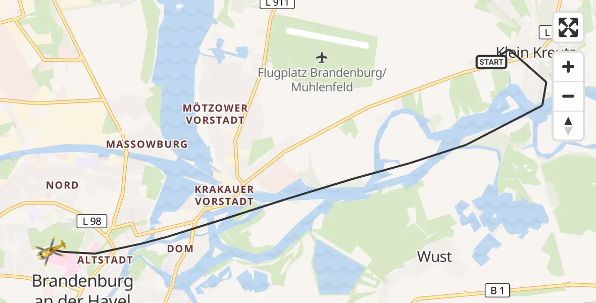 Flugroute Rettungshubschrauber Brandenburg an der Havel - Brandenburg an der Havel, 28 Juli 2026, 07:26