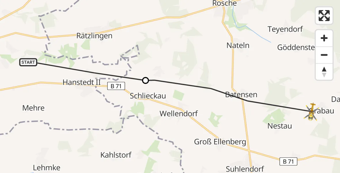 Flugroute Rettungshubschrauber Uelzen - Suhlendorf, 28 Juli 2026, 07:27