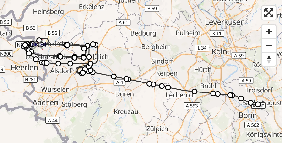 Flugroute Polizeihubschrauber Sankt Augustin - Militärflugplatz Geilenkirchen, 28 Juli 2026, 07:35