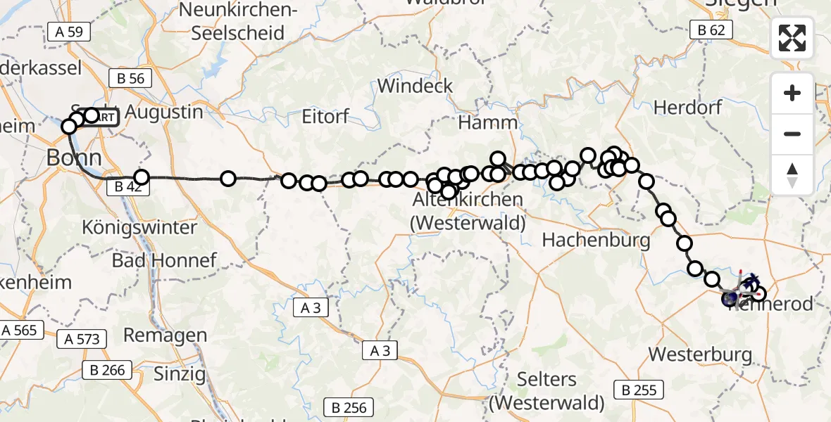 Flugroute Polizeihubschrauber Sankt Augustin - Hellenhahn-Schellenberg, 28 Juli 2026, 07:39