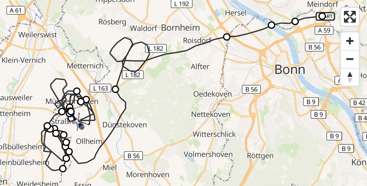 Flugroute Polizeihubschrauber Sankt Augustin - Swisttal, 28 Juli 2026, 07:40