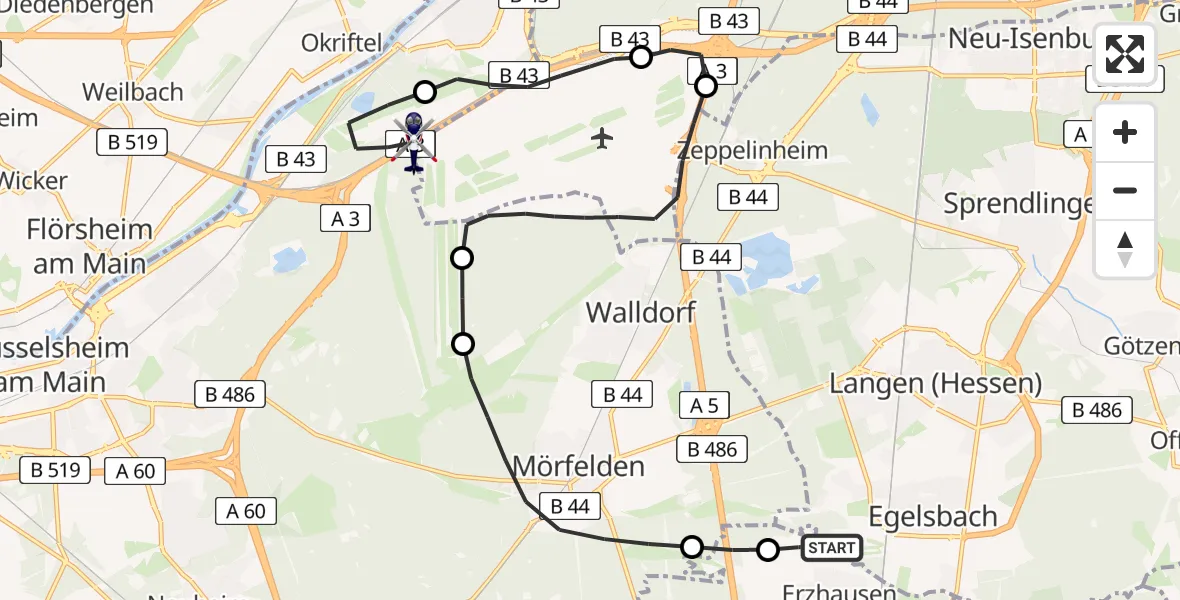 Flugroute Polizeihubschrauber Flughafen Frankfurt-Egelsbach - Kelsterbach, 28 Juli 2026, 07:44