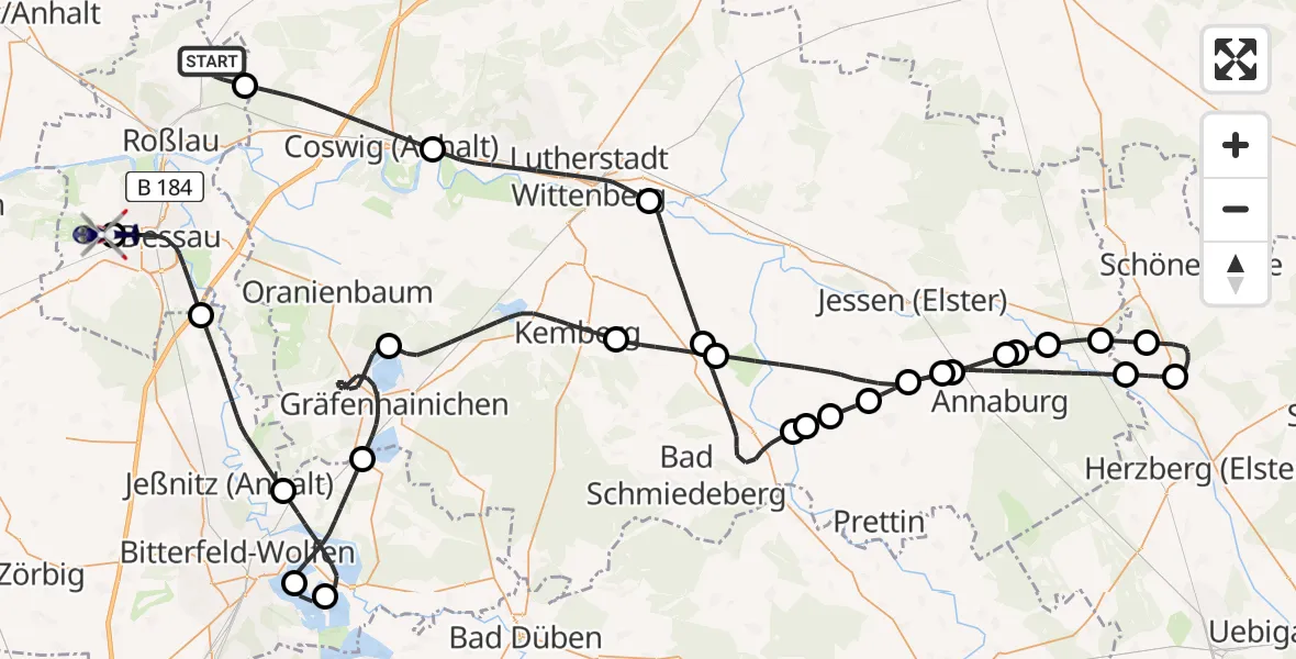 Flugroute Polizeihubschrauber Dessau-Roßlau - Dessau Flugplatz, 28 Juli 2026, 07:43