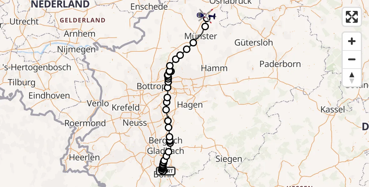 Flugroute Polizeihubschrauber Bonn - Ladbergen, 28 Juli 2026, 07:45