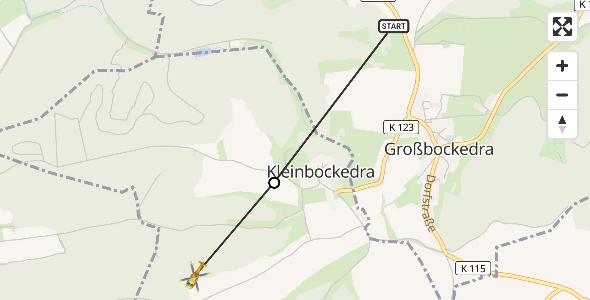 Flugroute Rettungshubschrauber Großbockedra - Kleinbockedra, 28 Juli 2026, 07:46