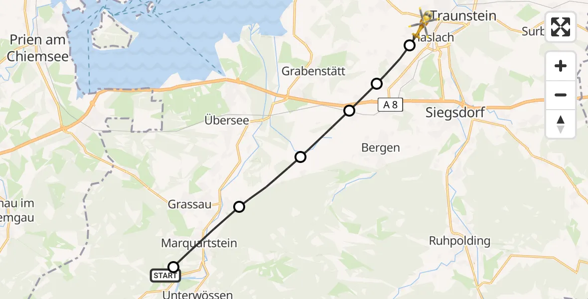 Flugroute Rettungshubschrauber Schleching - Traunstein, 28 Juli 2026, 07:51