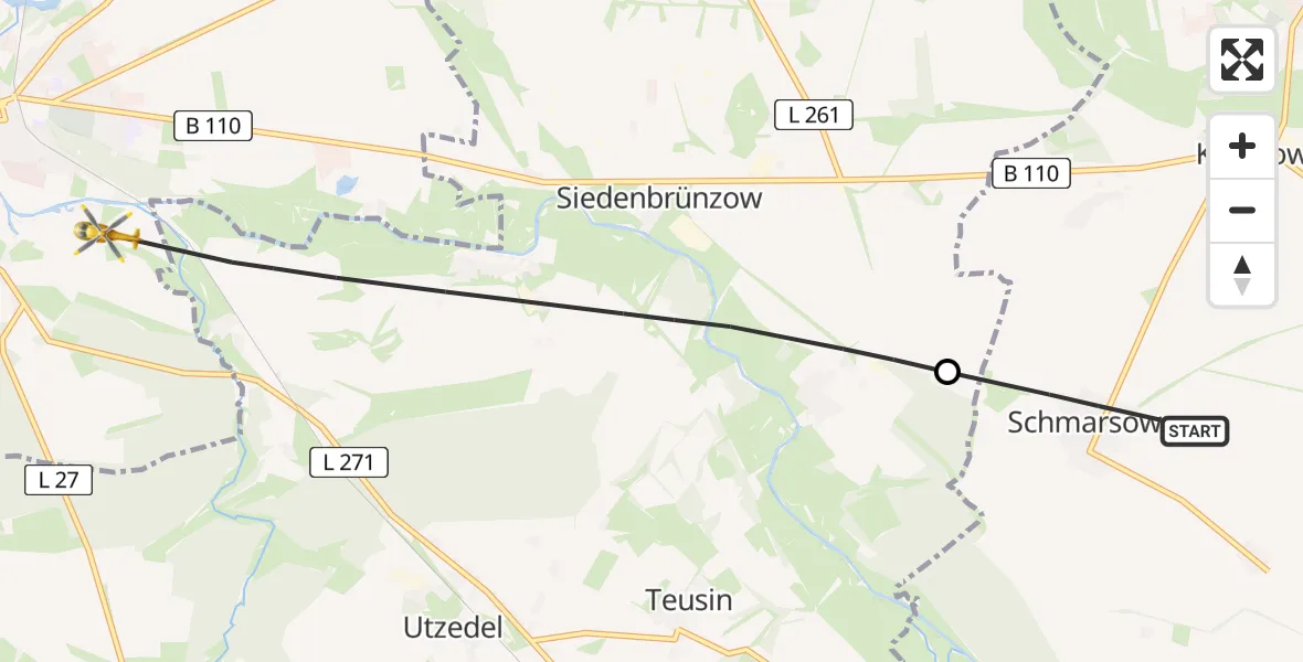 Flugroute Rettungshubschrauber Kruckow - Demmin, 28 Juli 2026, 08:01