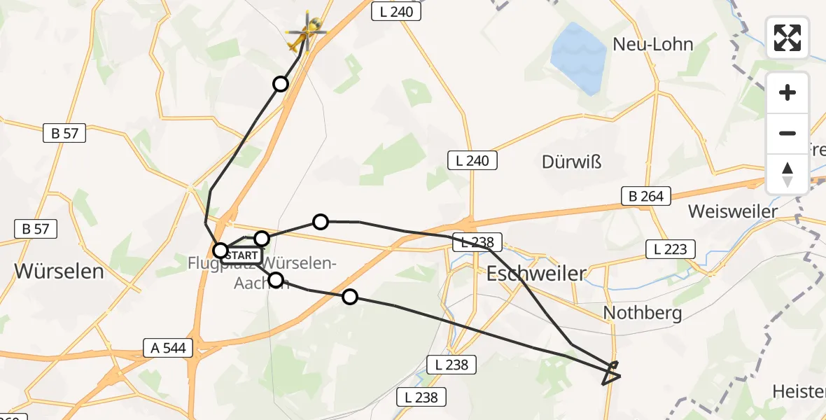 Flugroute Rettungshubschrauber Aachen-Merzbrück Flughafen - Alsdorf, 28 Juli 2026, 08:05