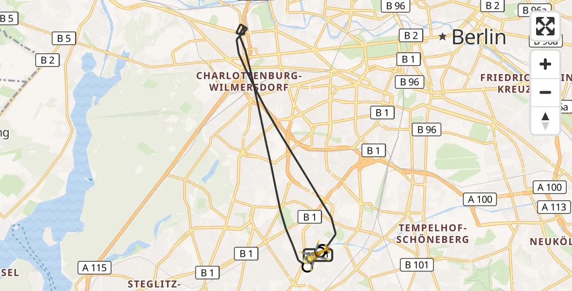 Flugroute Rettungshubschrauber Charité Clinic Benjamin Franklin Campus - Charité Clinic Benjamin Franklin Campus, 28 Juli 2026, 08:09
