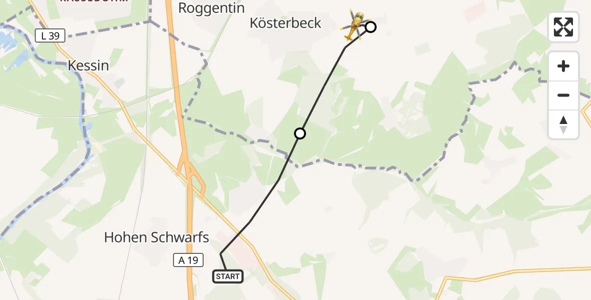 Flugroute Ambulanzhubschrauber Dummerstorf - Broderstorf, 28 Juli 2026, 08:11