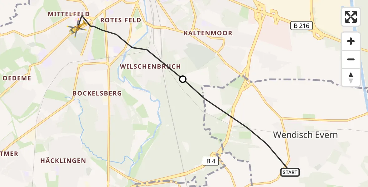 Flugroute Rettungshubschrauber Wendisch Evern - Lüneburg, 28 Juli 2026, 08:17