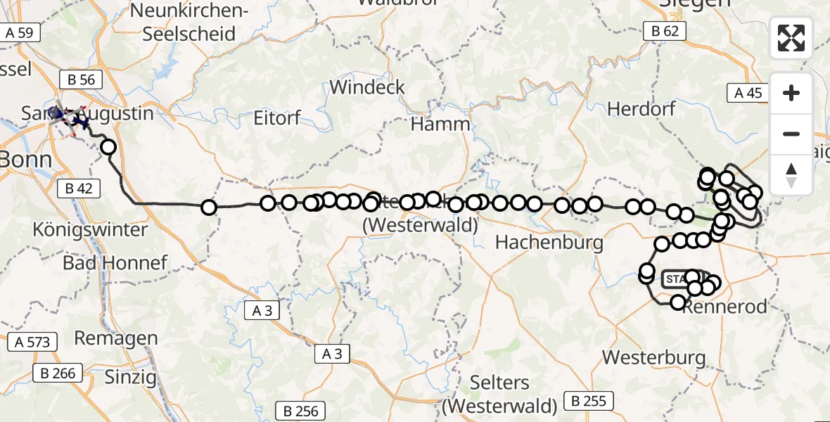 Flugroute Polizeihubschrauber Höhn - Bonn-Hangelar Flugplatz, 28 Juli 2026, 08:18