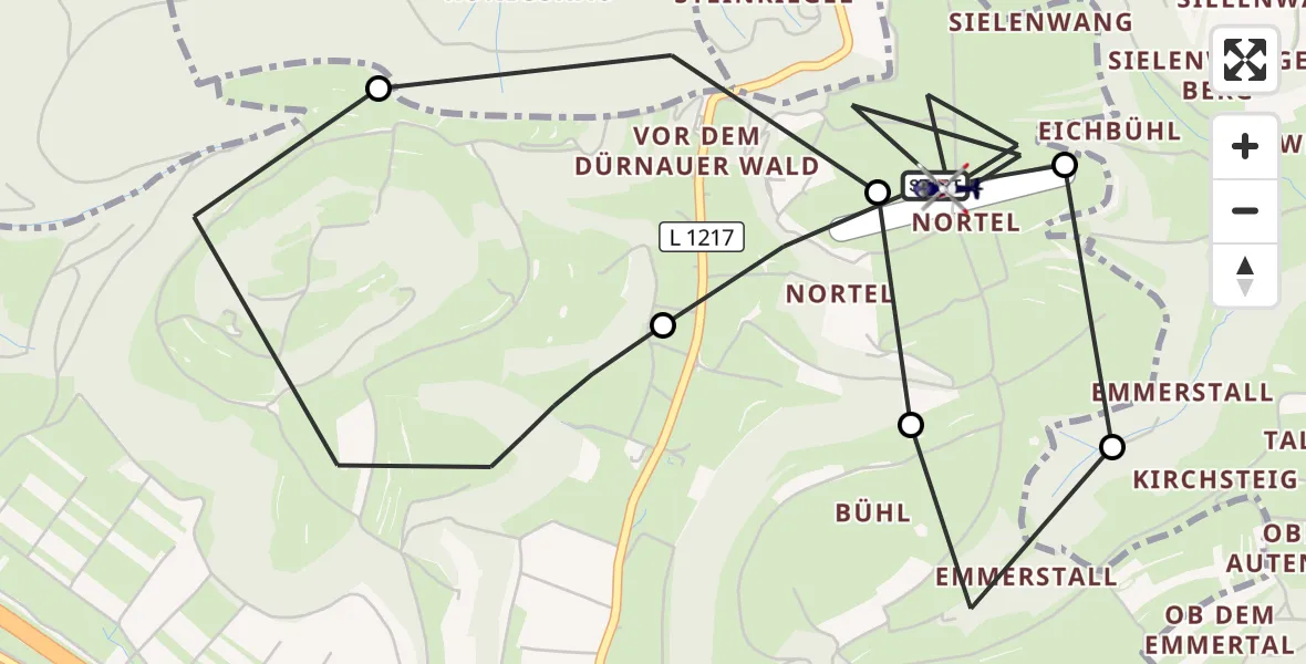 Flugroute Polizeihubschrauber Gruibingen-Nortel Flugplatz - Gruibingen-Nortel Flugplatz, 28 Juli 2026, 08:29