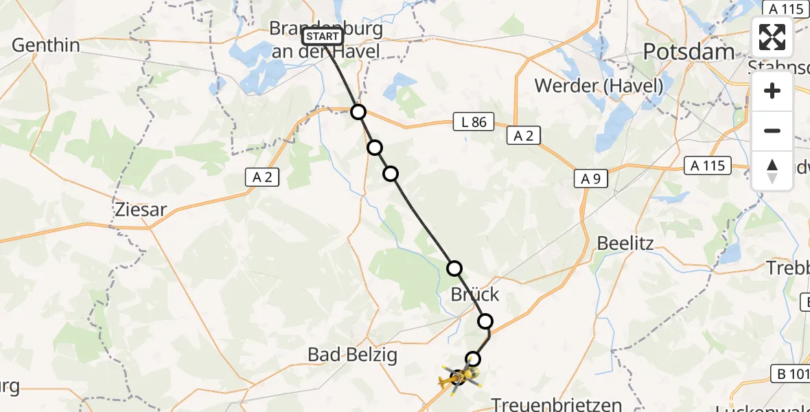 Flugroute Rettungshubschrauber Brandenburg an der Havel - Planetal, 28 Juli 2026, 08:30