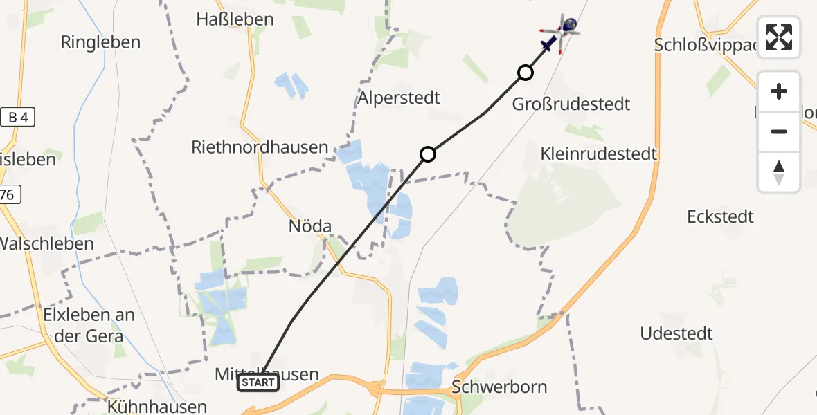 Flugroute Polizeihubschrauber Erfurt - Großrudestedt, 28 Juli 2026, 08:30