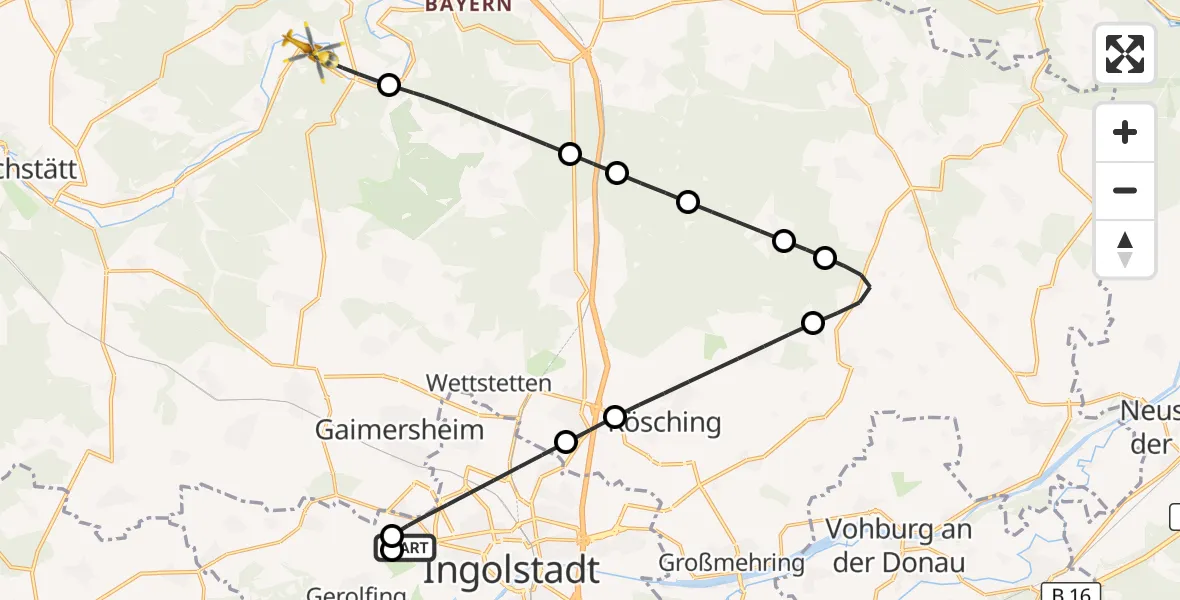Flugroute Rettungshubschrauber Ingolstadt Hospital - Walting, 28 Juli 2026, 08:30