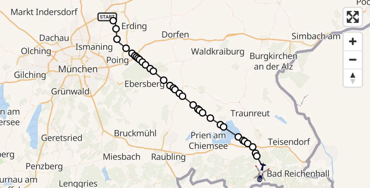 Flugroute Polizeihubschrauber München Flughafen - Ruhpolding, 28 Juli 2026, 08:32
