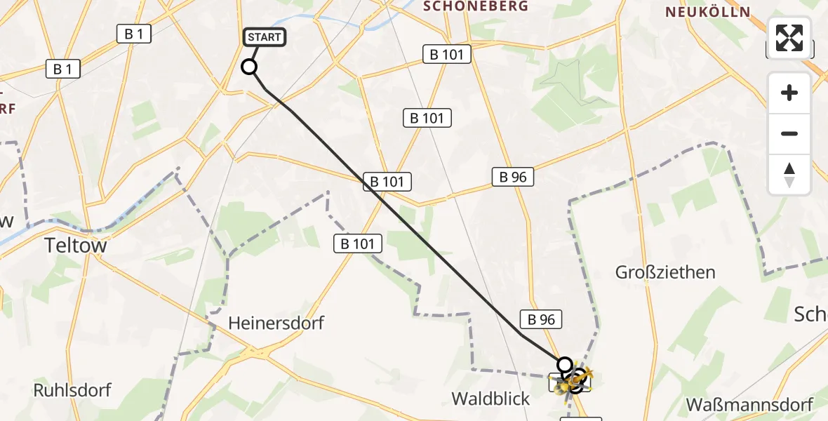 Flugroute Rettungshubschrauber Charité Clinic Benjamin Franklin Campus - Blankenfelde-Mahlow, 28 Juli 2026, 08:33